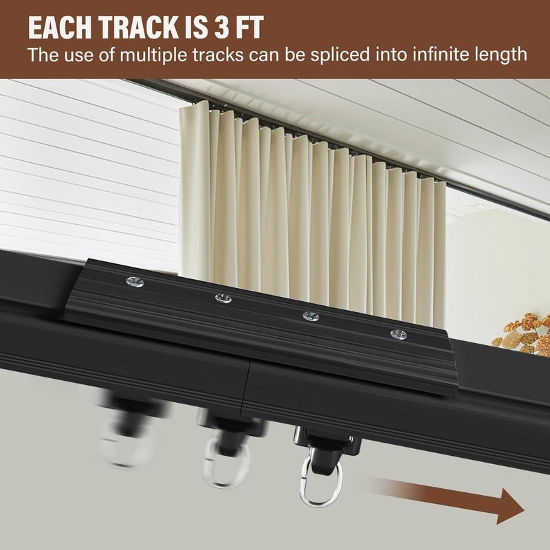 MaKefeile Ceiling Mount Curtains Track Room Divider Privacy Partition Separator Curtain Tracks Rods Heavy Duty RV Shower Outdoor Rail Clip Hook Set, Black 3-21ft - Image 4